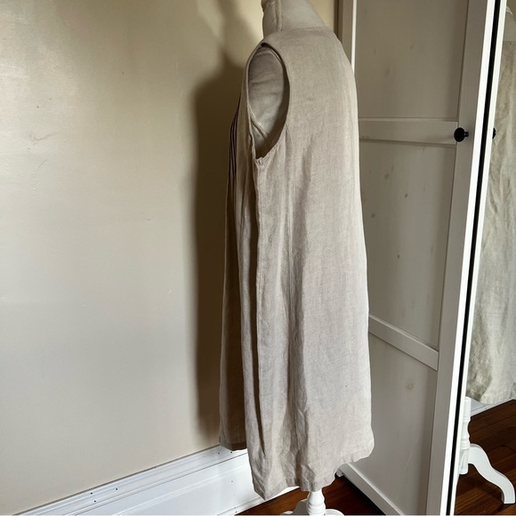 Vintage L.L. Bean Sleeveless Linen Button Front Neutral Tan/Canvas Dress Size 18 - Picture 6 of 9